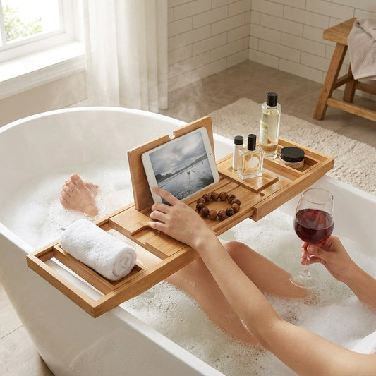 LISTINGOPT::kovosis::expandable-luxury-wooden-bathtub-caddy-tray-bathtub-accessories-2362-3425-soap-dish-non-slip-tablet-holder-storage-holder::02-inuse