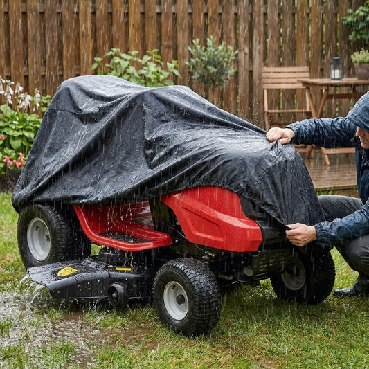 LISTINGOPT::kovosis::heavy-duty-waterproof-lawn-mower-cover-all-weather-protection-for-push-and-riding-mowers::02-inuse