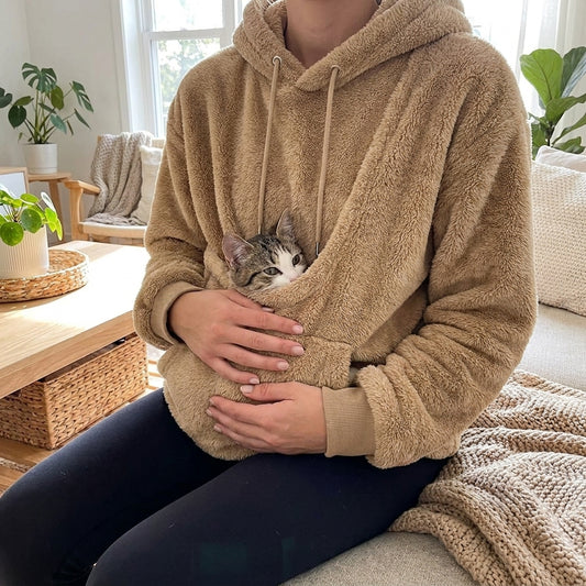 LISTINGOPT::kovosis::hot-sale-hoodie-womens-fall-and-winter-fleece-pet-pocket-hooded-sweatshirt-funny-pullover-top-cat-and-dog-holder-carrier-hoodies::02-inuse