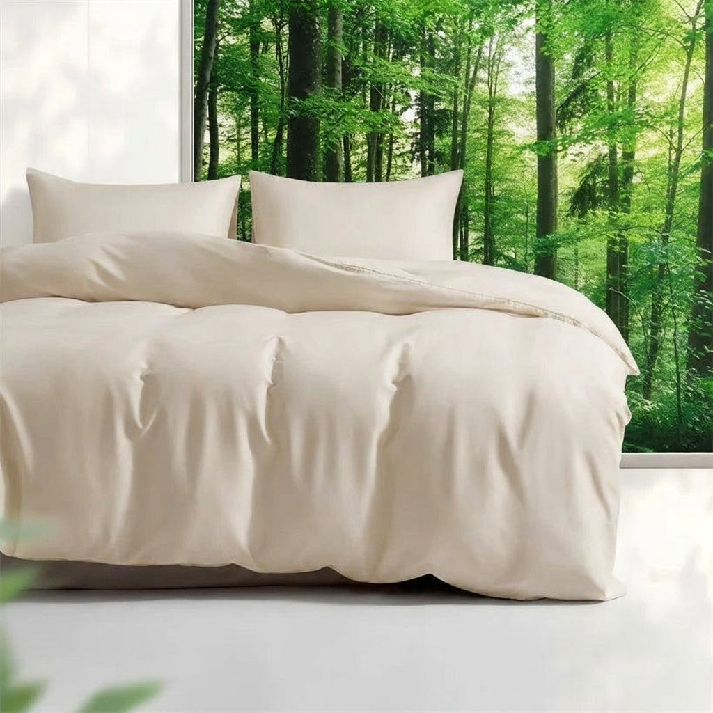 LISTINGOPT::kovosis::luxury-bamboo-bedding-set-with-duvet-cover-bed-sheet-pillowcases-solid-color-100-bamboo-viscose-bedsheet-double-queen-king-size::color-beige-white