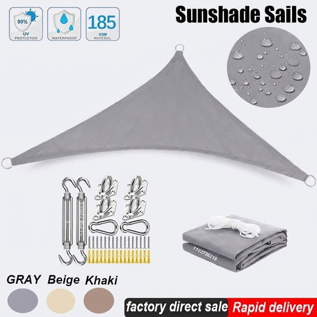 LISTINGOPT::kovosis::multi-size-triangle-sun-shade-sail-waterproof-outdoor-garden-patio-party-sunscreen-awing-sun-canopy-for-beach-camping-pool::color-grey