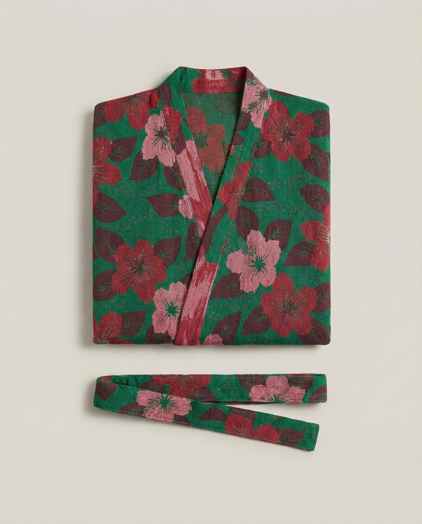 LISTINGOPT::kovosis::organic-cotton-kimono-bathrobe-for-airy-comfort::color-green---red