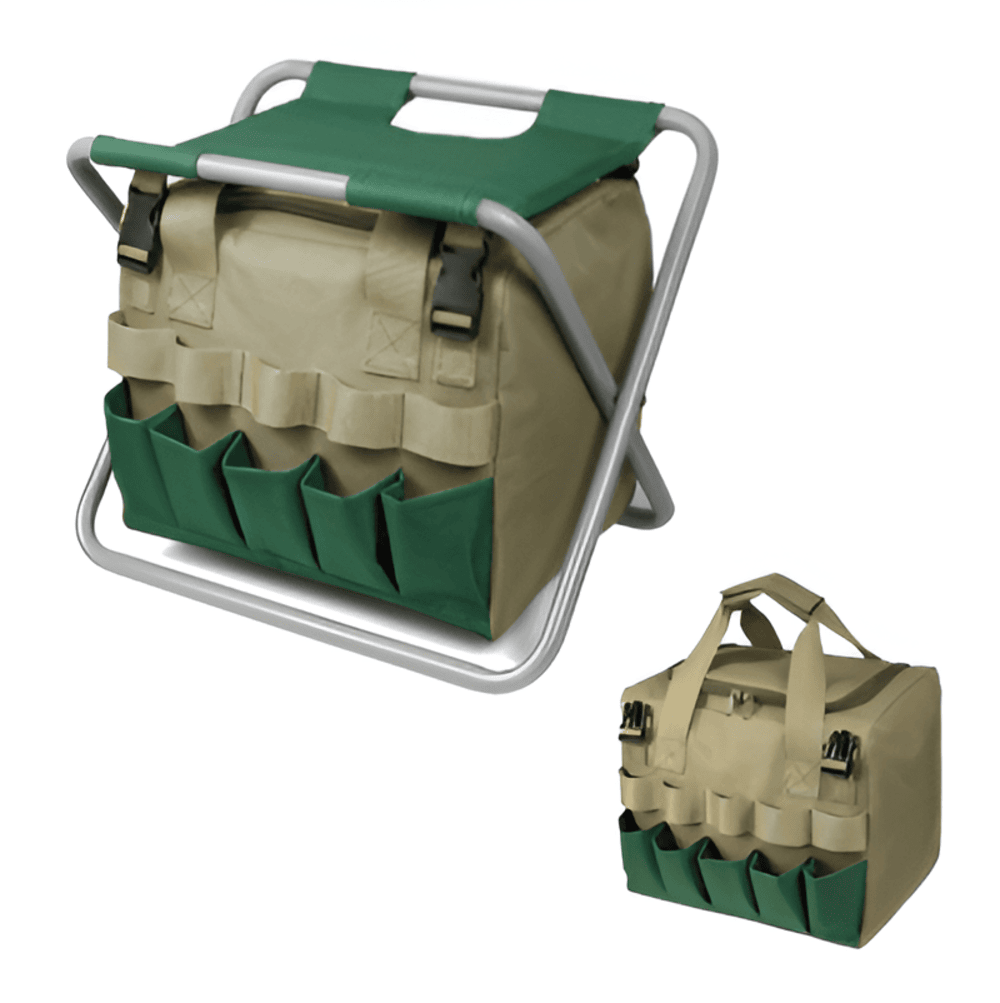 Garden Tool Set With Folding Stool for Easy Planting