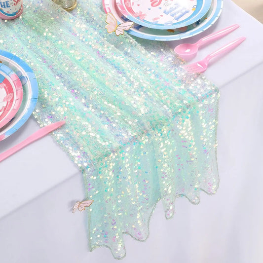 Chemin de table à sequins irisés bohème, nappes à paillettes pour fête, mariage, décoration d'anniversaire sirène d'été