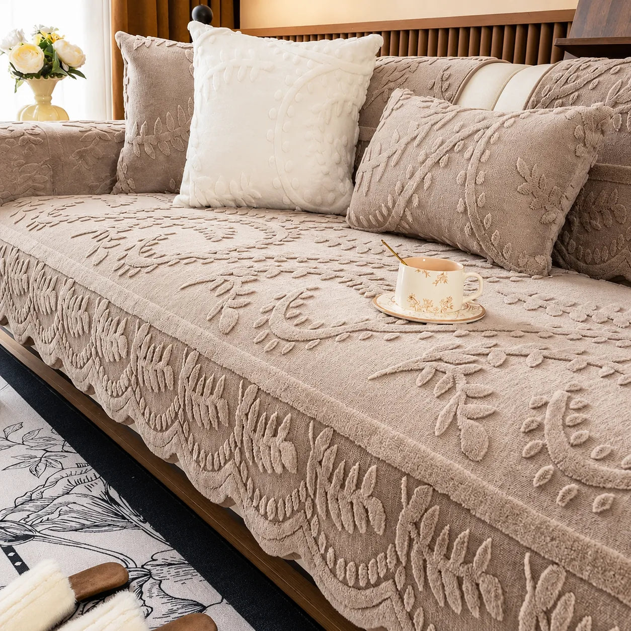 Botanical Plush Sofa Cover For Artful Protection