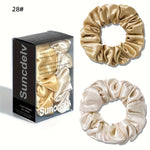 2pcs High Quality 100% Silk Hair Scrunchies | Solid Color Minimalist Big Hairbands, 3.5CM Width, 22Momme, Valentine'S Day Gift, SUNCDELV SLIK
