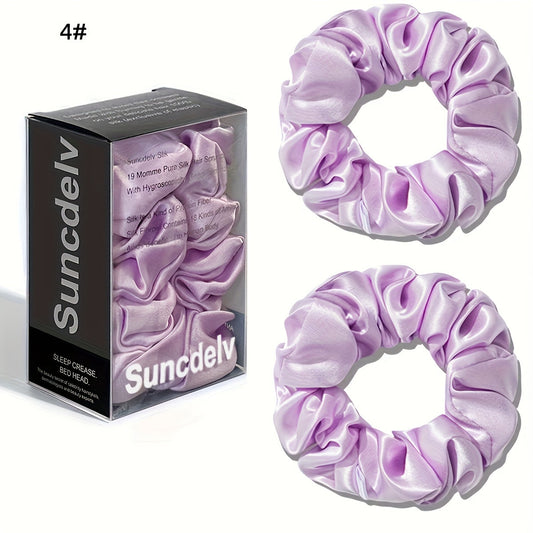 2pcs High Quality 100% Silk Hair Scrunchies | Solid Color Minimalist Big Hairbands, 3.5CM Width, 22Momme, Valentine'S Day Gift, SUNCDELV SLIK