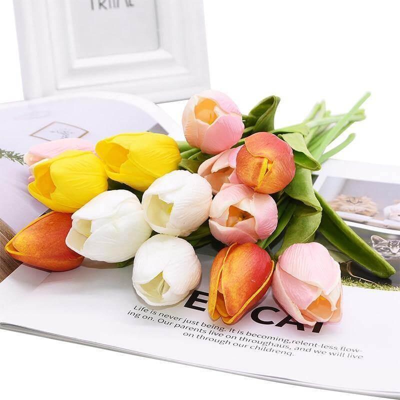 Faux Tulip Table Arrangement With Lasting Color