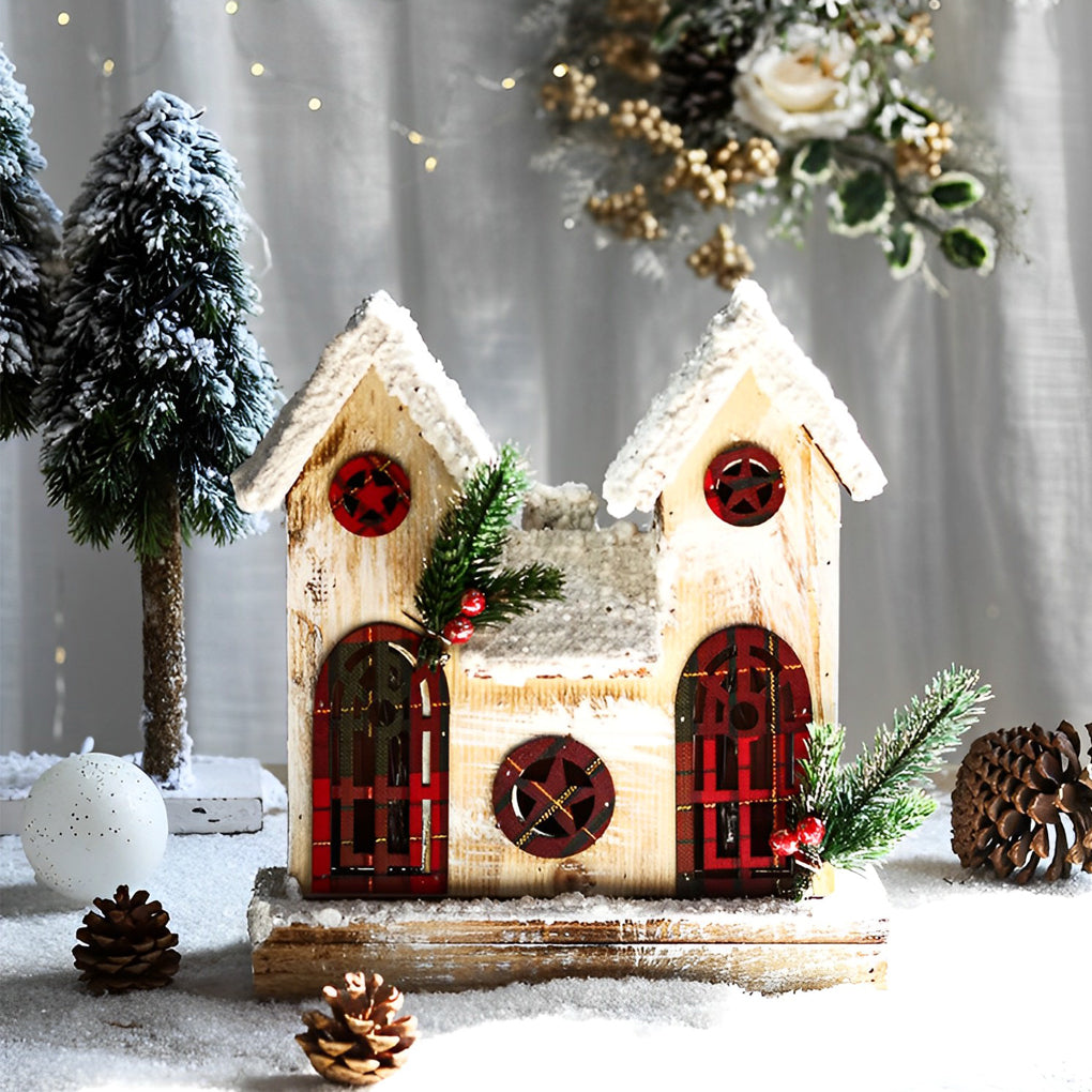 Wooden Christmas Village Table With Cozy Lights