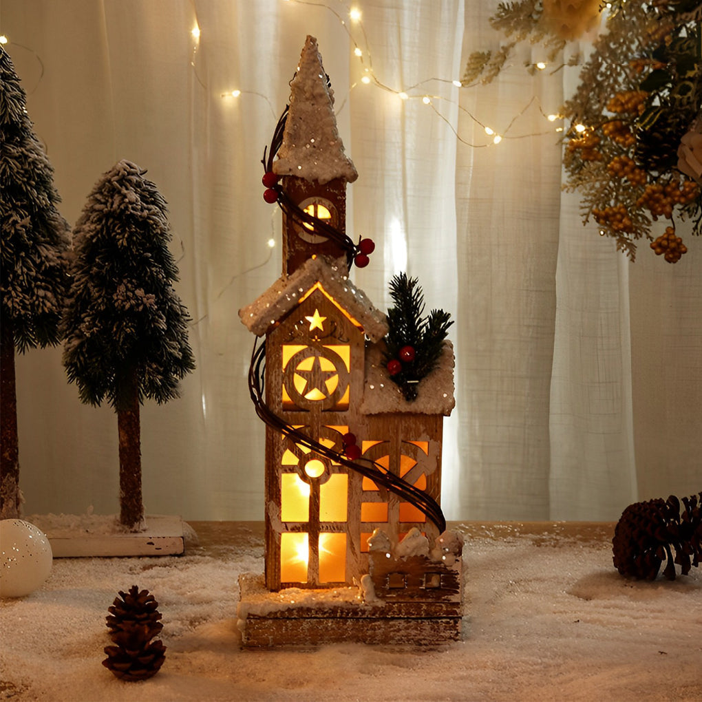 Wooden Christmas Village Table With Cozy Lights