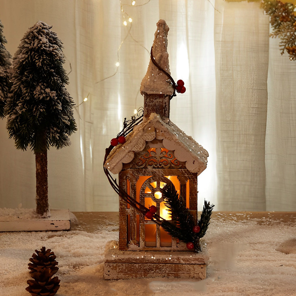 Wooden Christmas Village Table With Cozy Lights