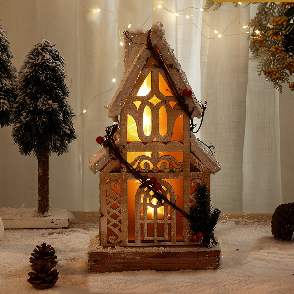 Wooden Christmas Village Table With Cozy Lights