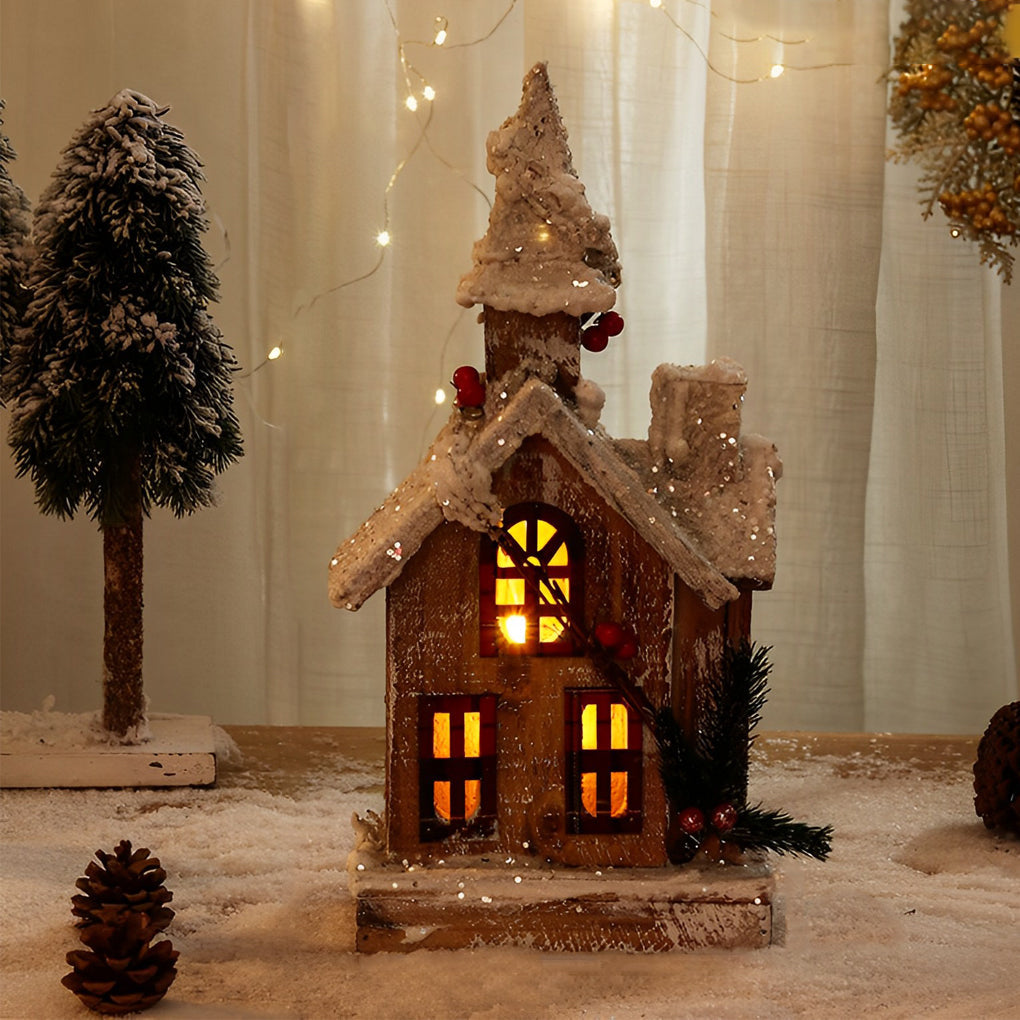 Wooden Christmas Village Table With Cozy Lights