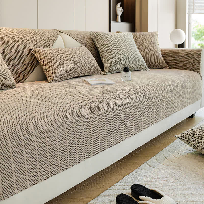 Chenille Herringbone Sofa Cover For Instant Character