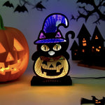 Luci a zucca 3D con gatto nero per un bagliore spettrale