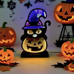 Luci a zucca 3D con gatto nero per un bagliore spettrale