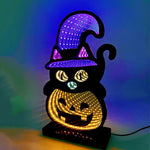 Luci a zucca 3D con gatto nero per un bagliore spettrale
