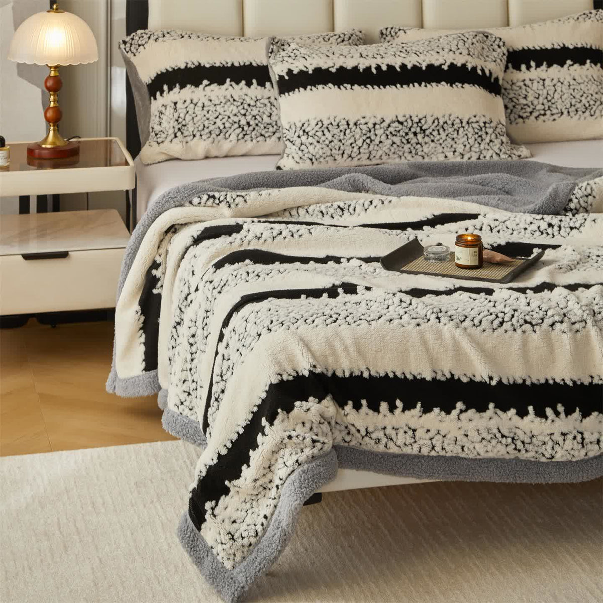 Striped Sherpa Blanket For Cozy Character