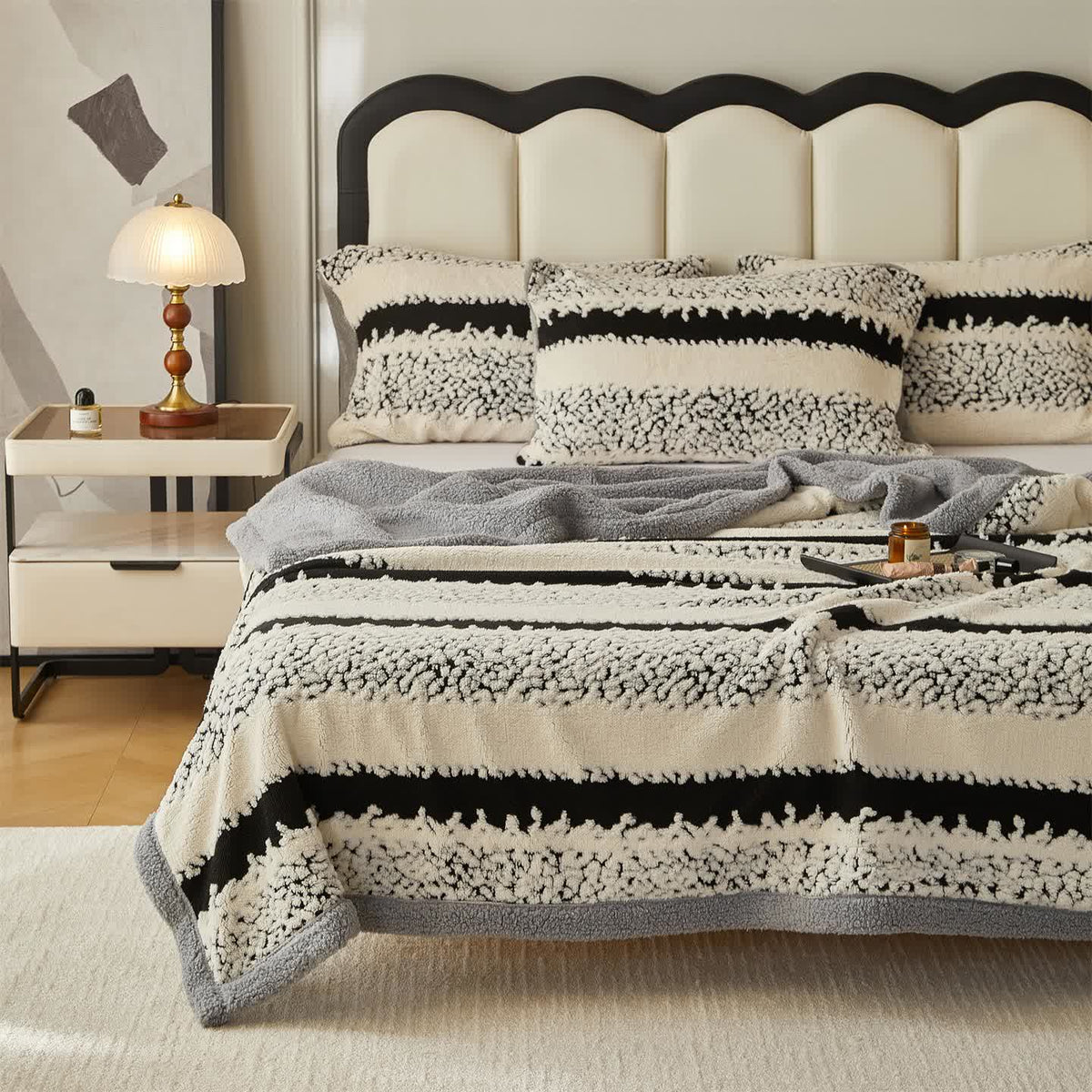 Striped Sherpa Blanket For Cozy Character