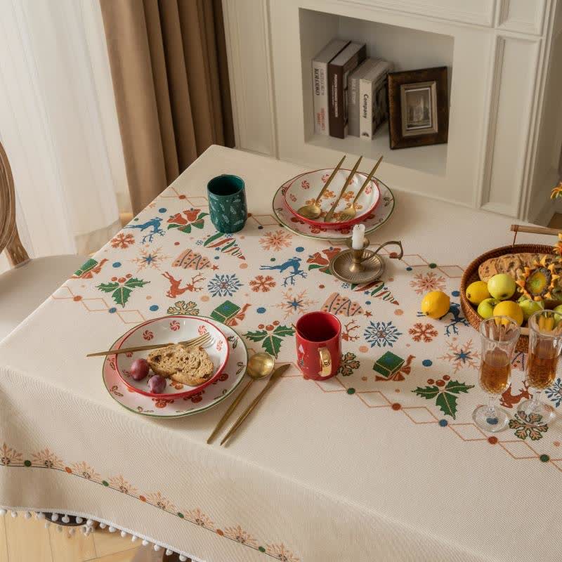 Christmas Jacquard Tablecloth With Festive Character