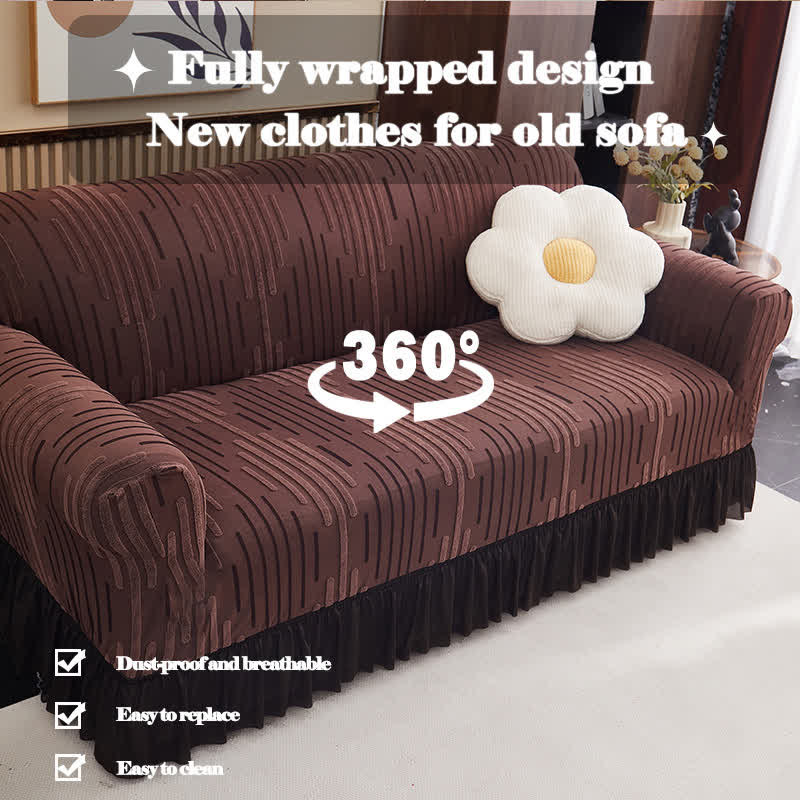 Copertura per divano jacquard con volant per una protezione elegante