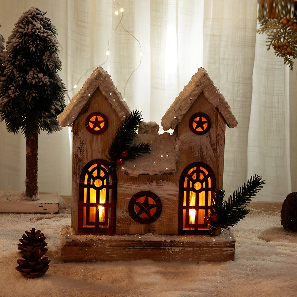 Wooden Christmas Village Table With Cozy Lights