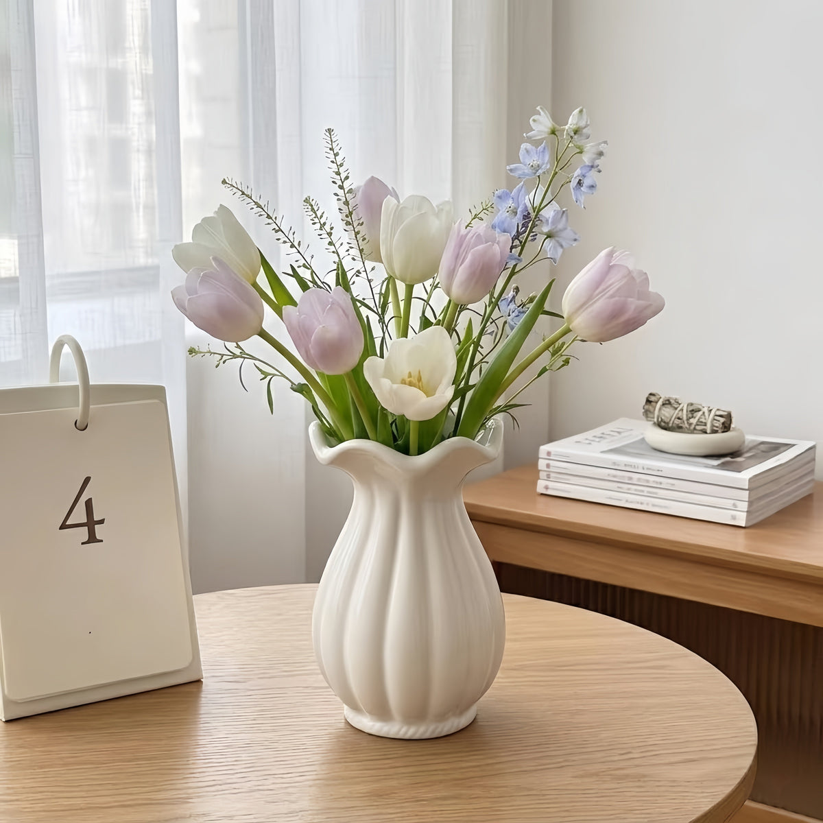 Pleated Ceramic Vase with Sculptural Shadows