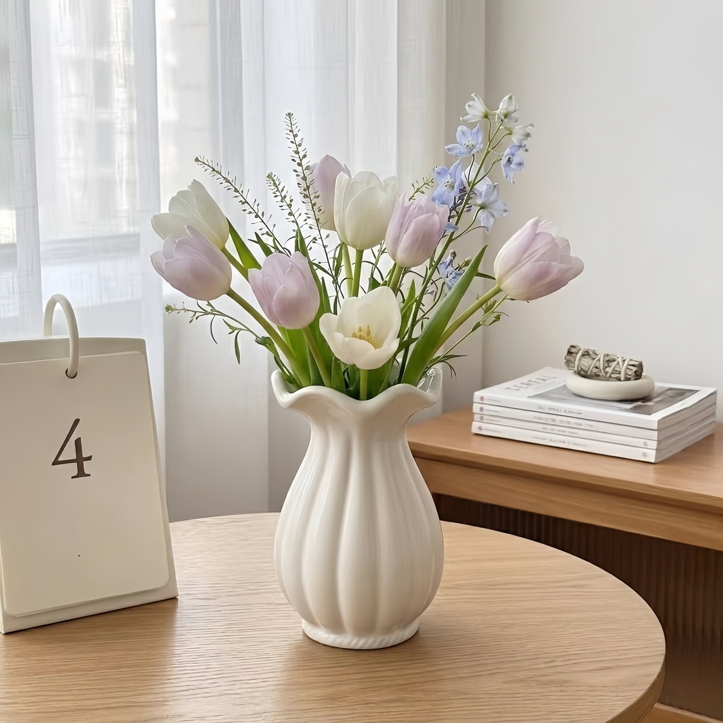 Pleated Ceramic Vase with Sculptural Shadows