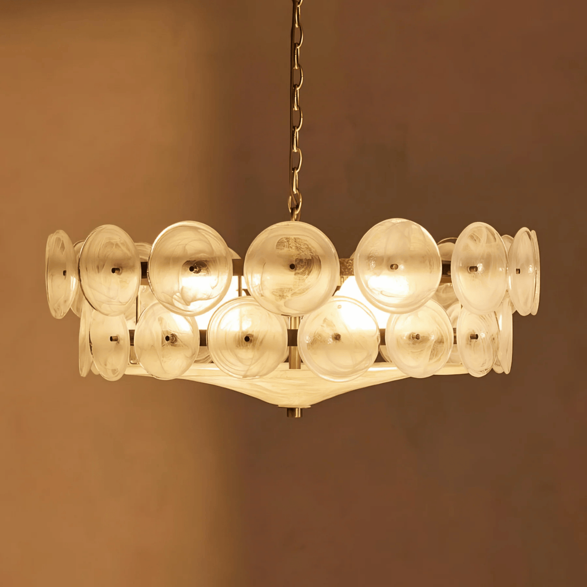 Lampadario a disco in vetro — luce ambientale scultorea
