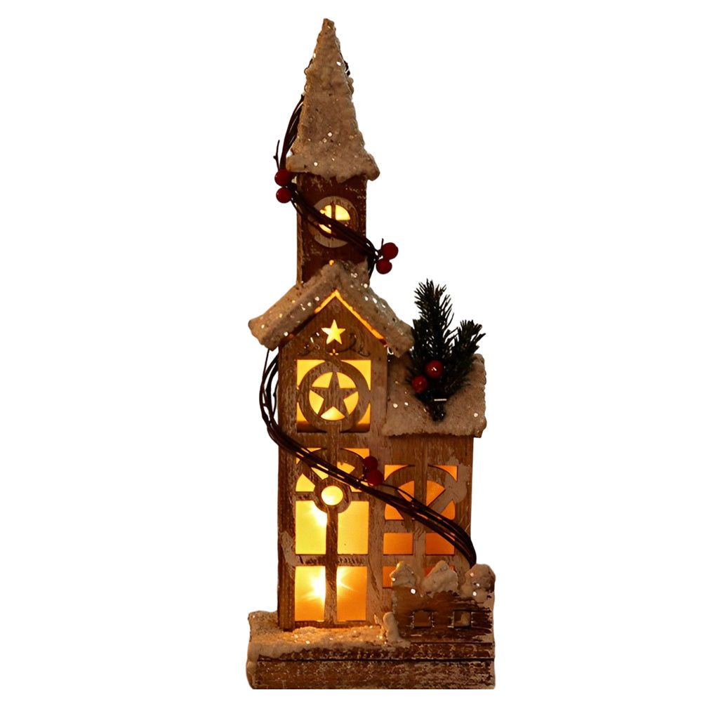 Wooden Christmas Village Table With Cozy Lights