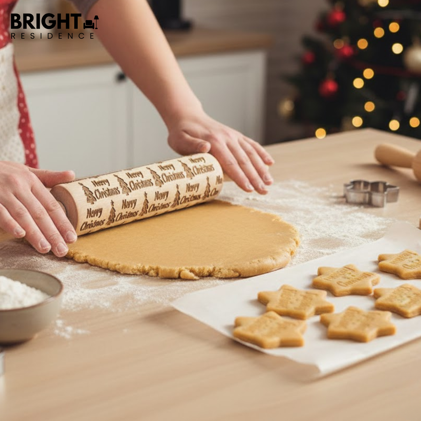 Engraved Christmas Rolling Pin For Festive Cookies