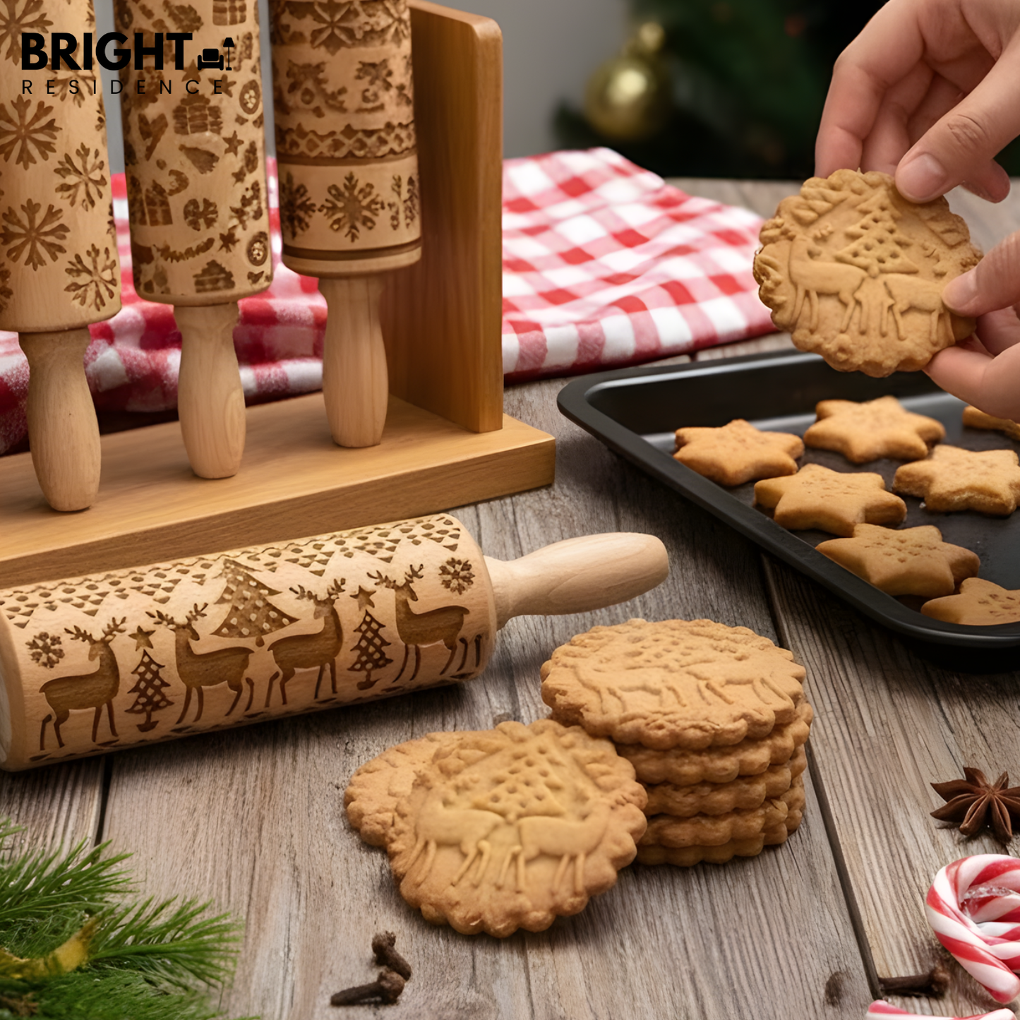 Engraved Christmas Rolling Pin For Festive Cookies