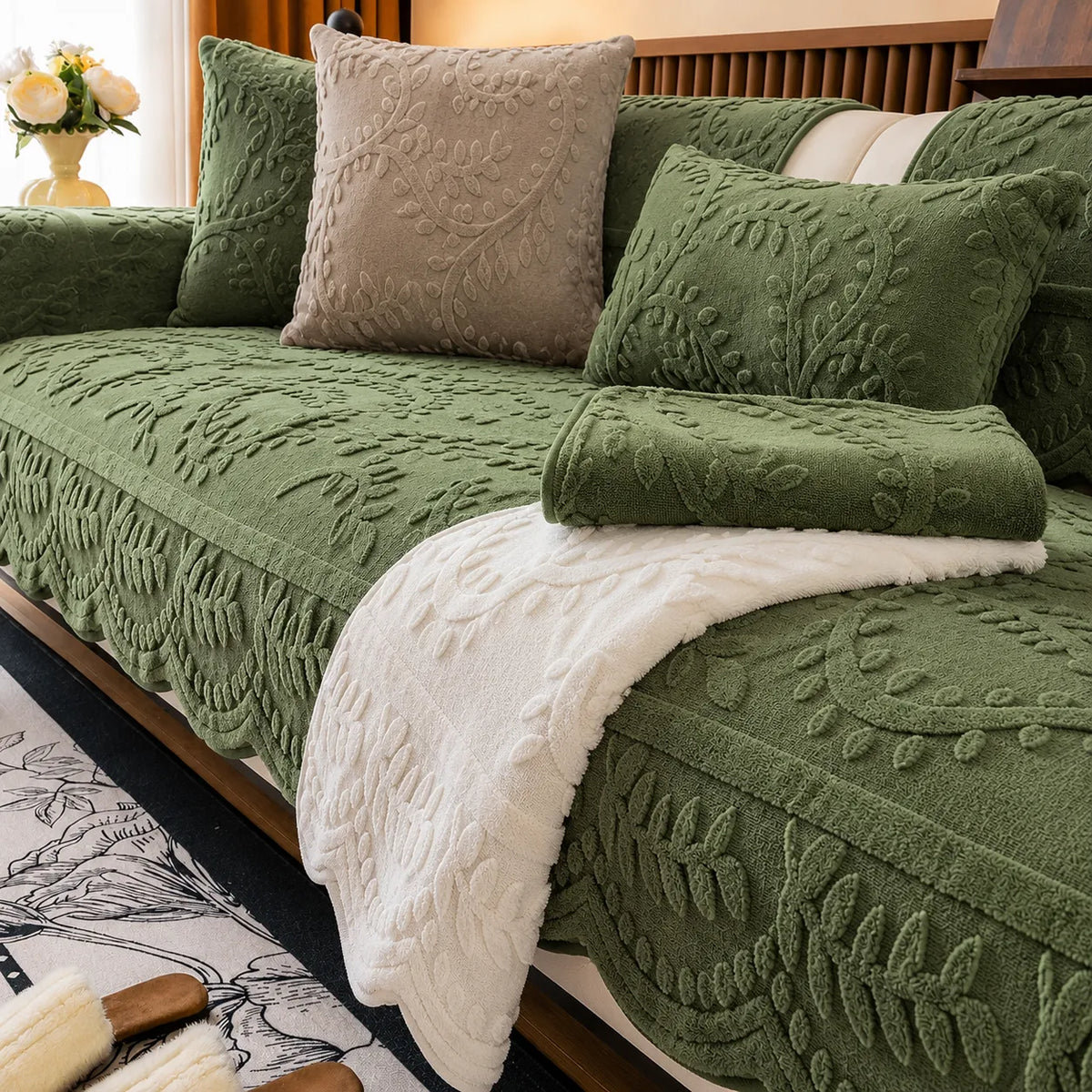 Botanical Plush Sofa Cover For Artful Protection