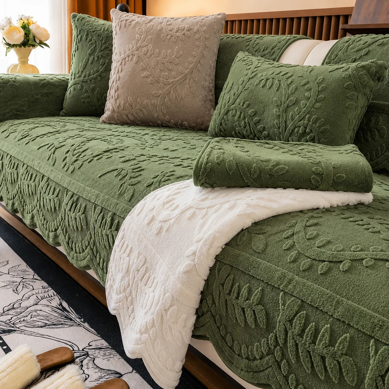 Botanical Plush Sofa Cover For Artful Protection