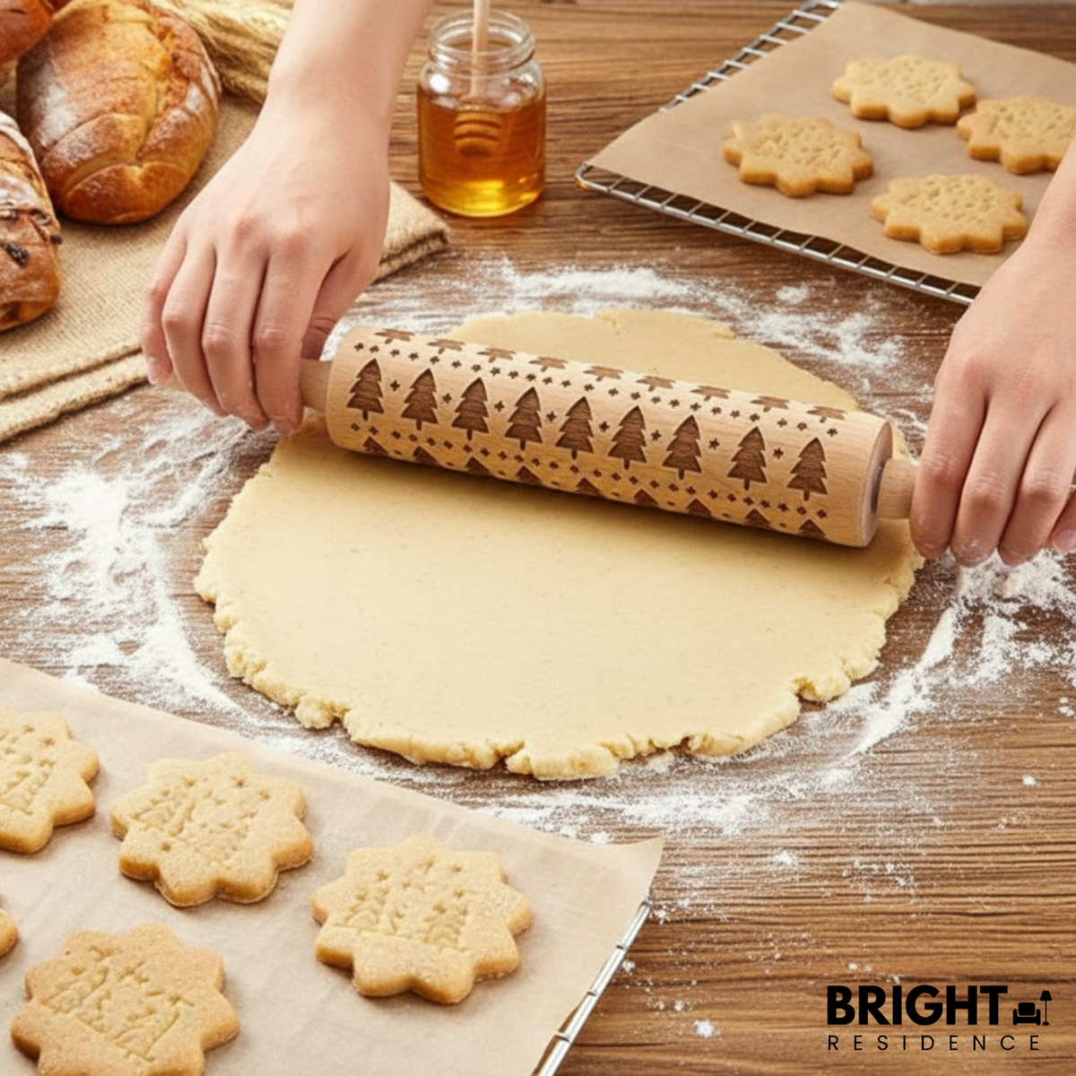 Engraved Christmas Rolling Pin For Festive Cookies