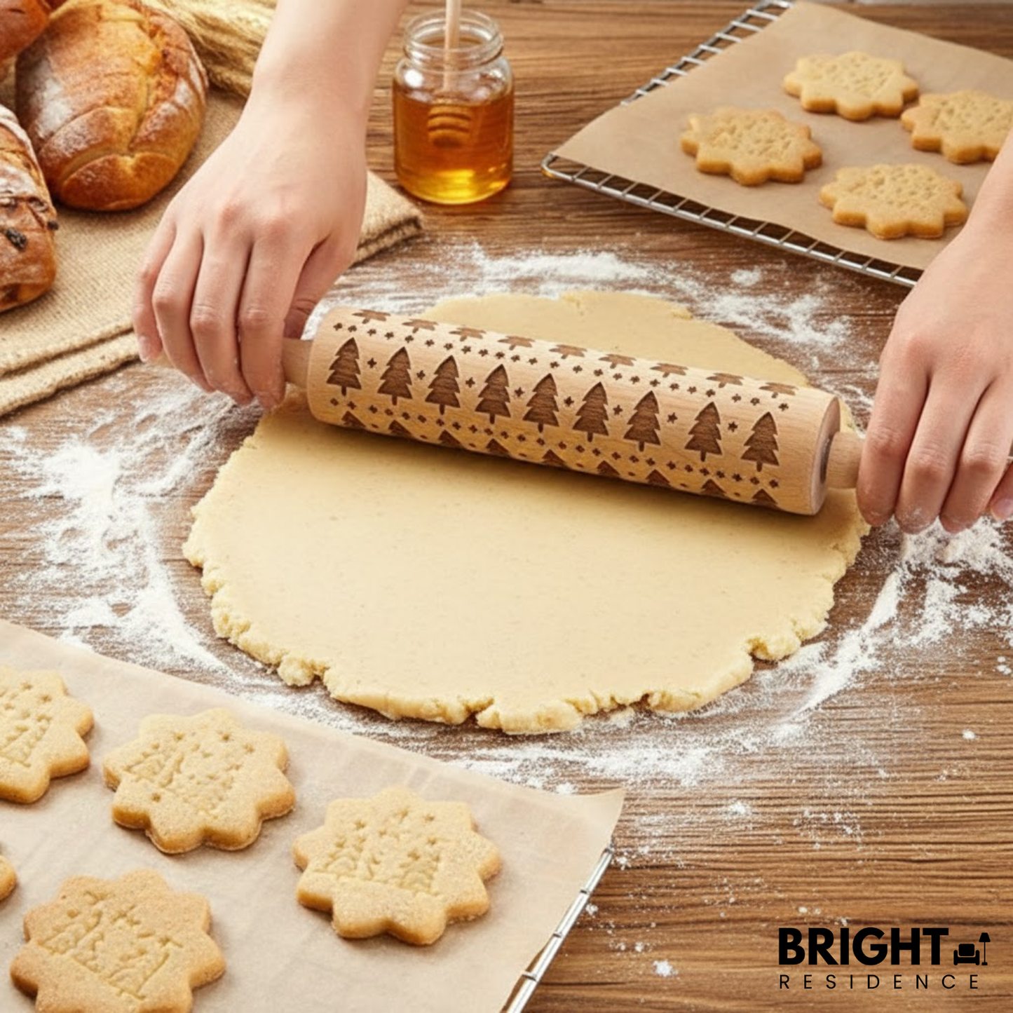 Engraved Christmas Rolling Pin For Festive Cookies