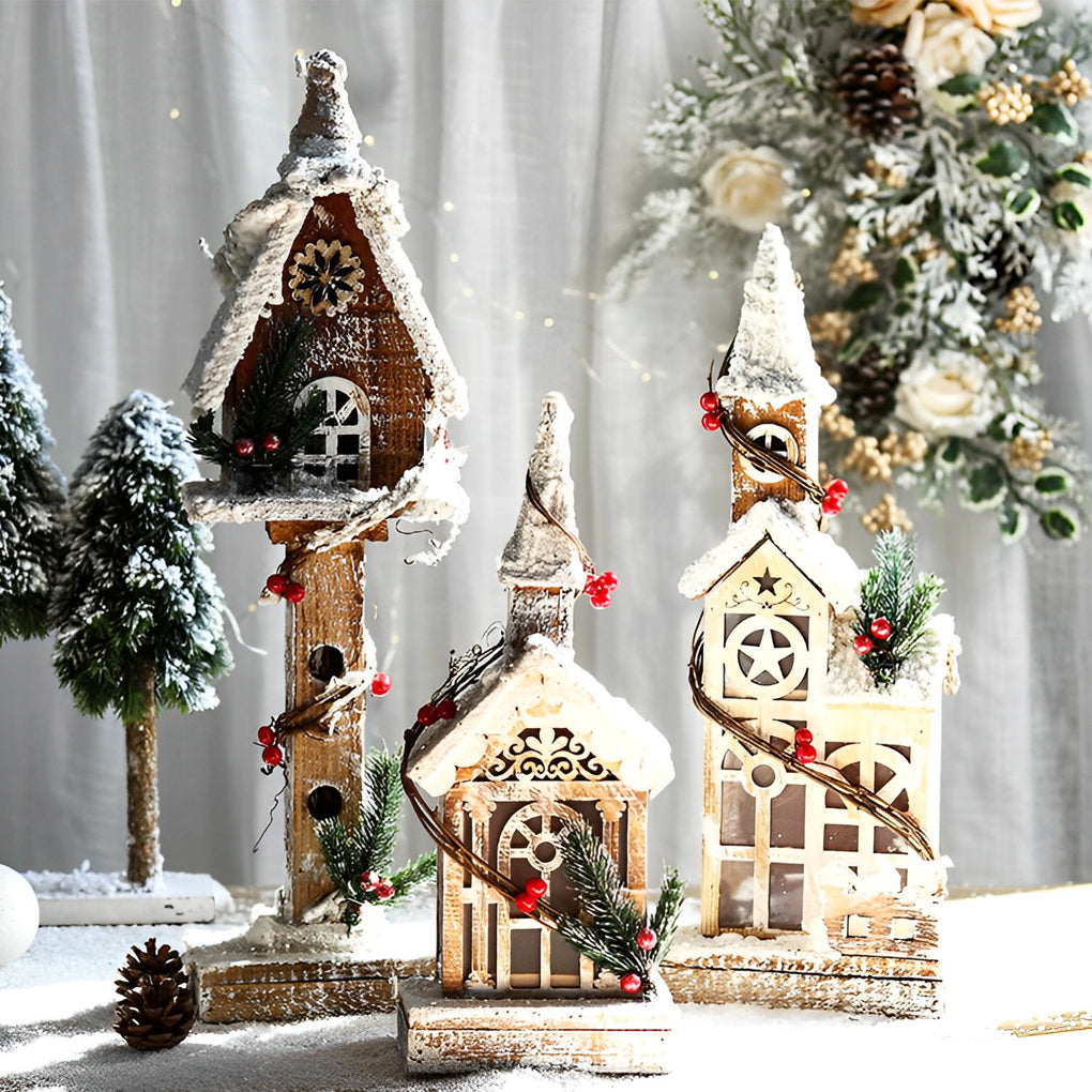 Wooden Christmas Village Table With Cozy Lights