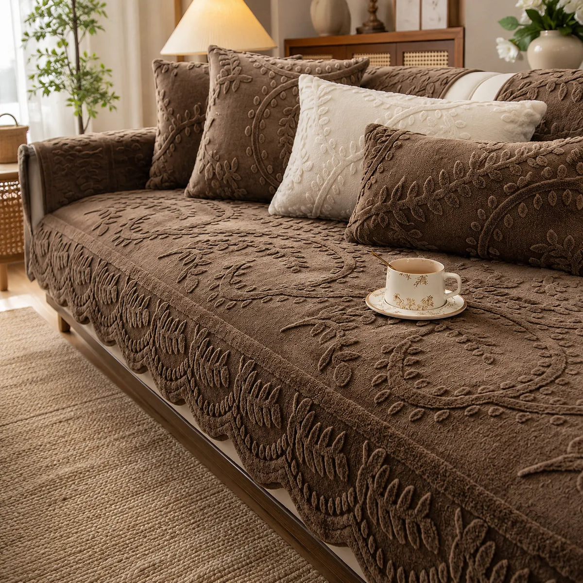 Botanical Plush Sofa Cover For Artful Protection