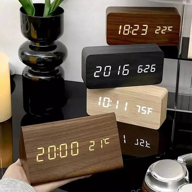 Natural Wood LED Alarm Clock – Warms Your Bedside