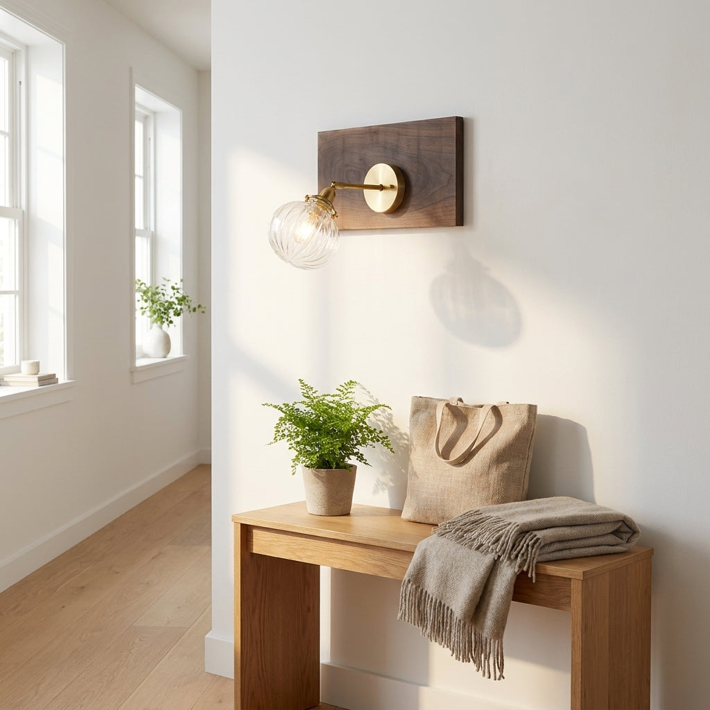 LISTINGOPT::kovosis::1-hode-veggmontert-lampe-kolonial-orb-klart-kognac-prismatisk-glass-vegghengt-belysningsinnretning-i-gull-norvo::03-lifestyle