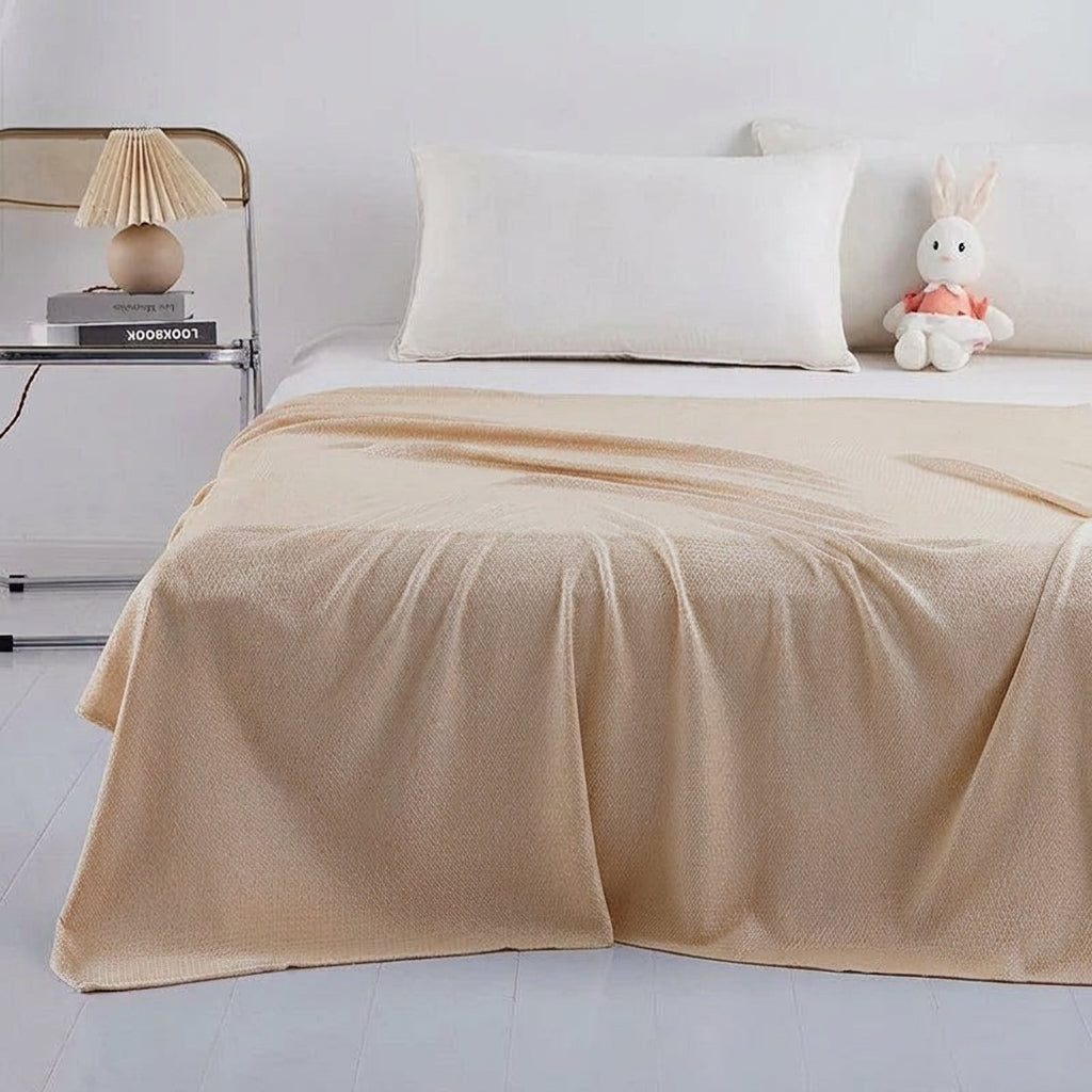 LISTINGOPT::kovosis::100-bamboo-fiber-summer-blanket-lightweight-breathable-diamond-grid-air-condition-cooling-quilt-skin-friendly-duvet-comforter::color-light-tan