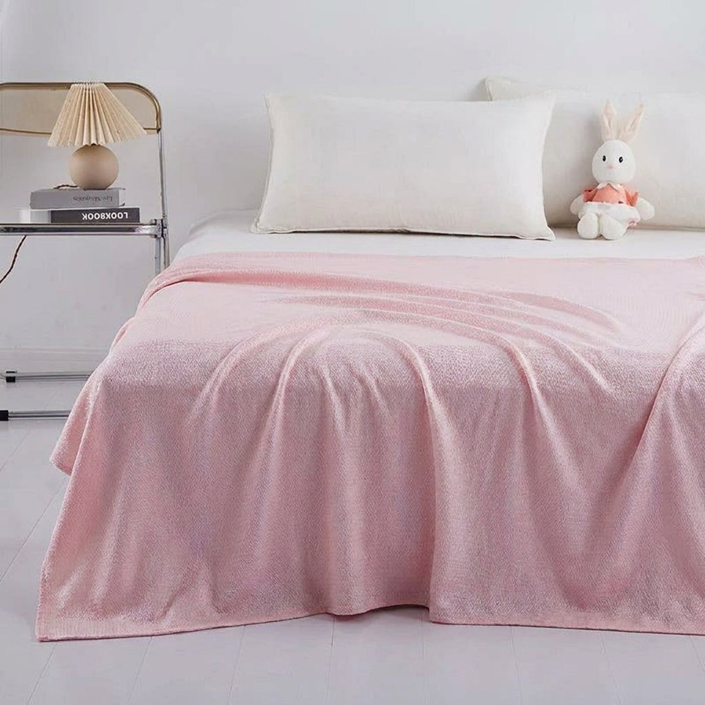 LISTINGOPT::kovosis::100-bamboo-fiber-summer-blanket-lightweight-breathable-diamond-grid-air-condition-cooling-quilt-skin-friendly-duvet-comforter::color-pink