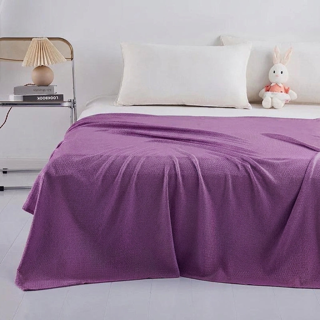 LISTINGOPT::kovosis::100-bamboo-fiber-summer-blanket-lightweight-breathable-diamond-grid-air-condition-cooling-quilt-skin-friendly-duvet-comforter::color-purple