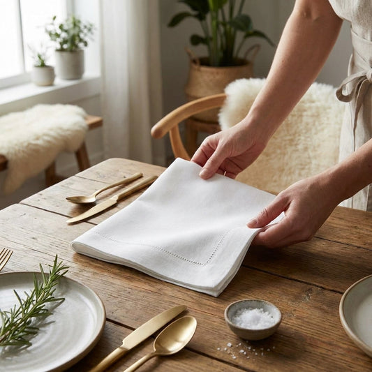 LISTINGOPT::kovosis::12-pieces-white-napkins-hemstitched-cocktail-napkin-for-party-wedding-table-cloth-linen-napkins-fabric-cotton-dinner-napkin::02-inuse