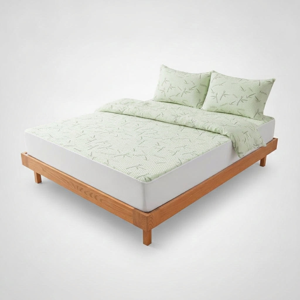 LISTINGOPT::kovosis::1p-cooling-bamboo-fiber-fitted-sheet-breathable-mattress-protector-cover-with-deep-pocket-for-summer::color-light-green
