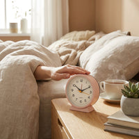 LISTINGOPT::kovosis::1pc-simple-metal-small-alarm-clock-creative-bedside-clock-desktop-mute-student-clock::02-inuse
