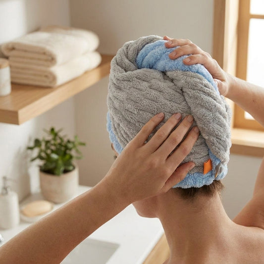 LISTINGOPT::kovosis::1pc-womens-extra-large-quick-dry-hair-towel-super-absorbent-microfiber-turban-with-wide-brim-50x70cm-1969x2756in-for-curly-wavy-straight-hair-thick-soft-for-home-travel-christmas-gift-hair-towel-for-women-hair-towel-for-men::02-inuse