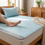 LISTINGOPT::kovosis::1pcs-summer-solid-color-ice-silk-cooling-mat-machine-washable-no-pillowcase-breathable-cool-sleep-mat-for-hot-summer-bedding::02-inuse