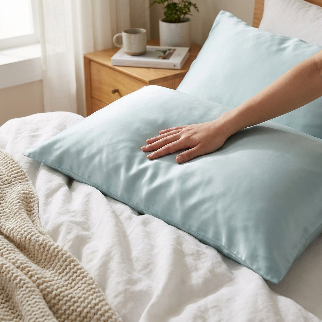 LISTINGOPT::kovosis::2-pack-luxurious-30-mulberry-blended-satin-pillowcases-25-momme-satin-weave-hypoallergenic-solid-color-envelope-closure-120-140gsm::02-inuse