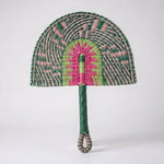 LISTINGOPT::kovosis::2025-new-hot-selling-seagrass-woven-straw-fan-wall-hanging-african-element-wind-wall-decoration-daily-summer-hand-crank-pu::color-green-pink